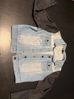 Ice Light Blue Denim Jacket with Black Sleeves